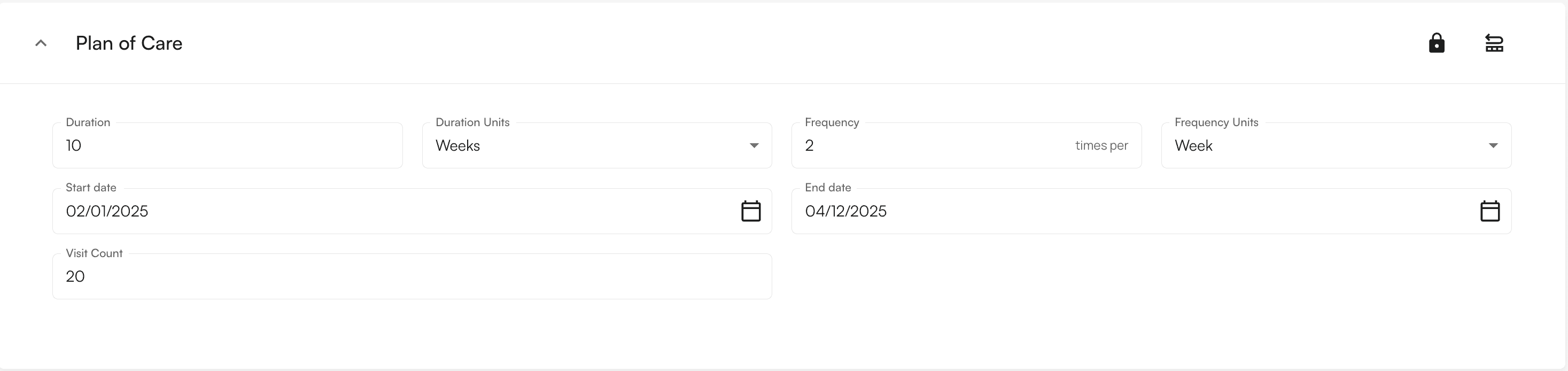 Plan of Care form with input fields