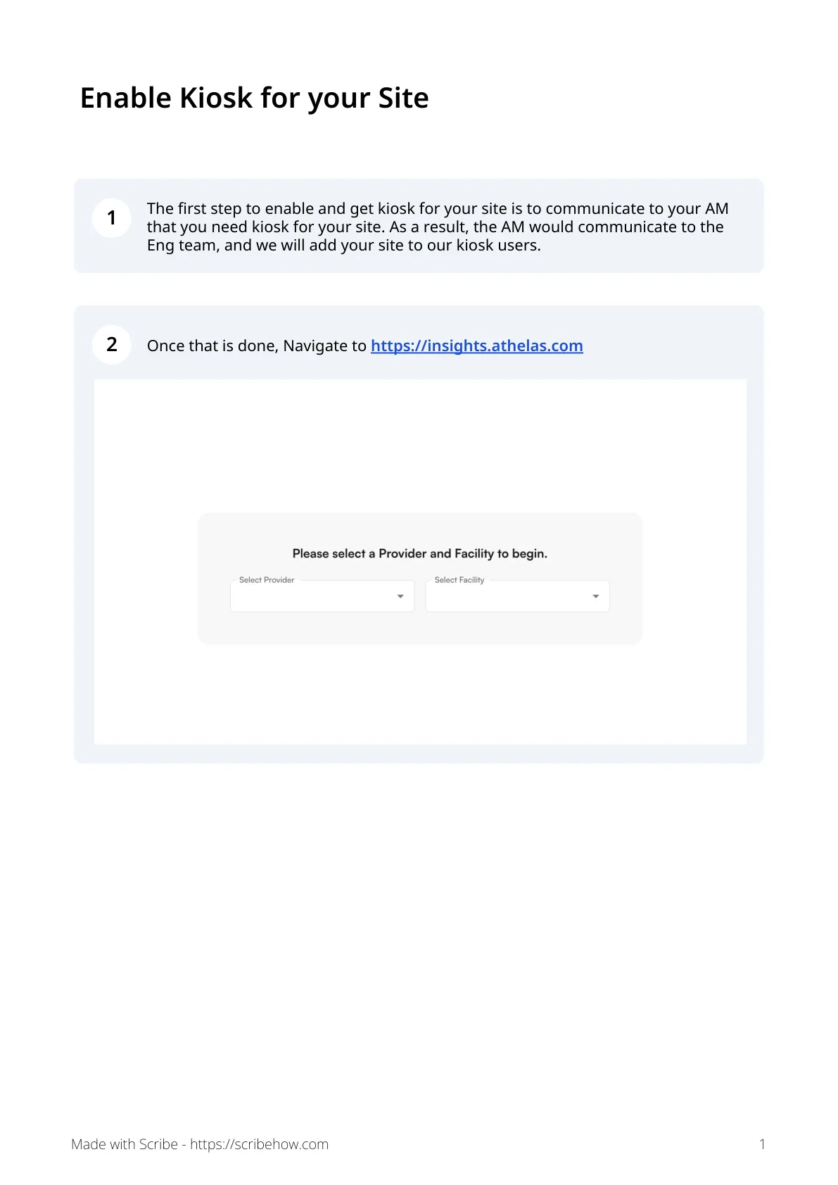 Open insights.athelas.com and prepare to enable kiosk