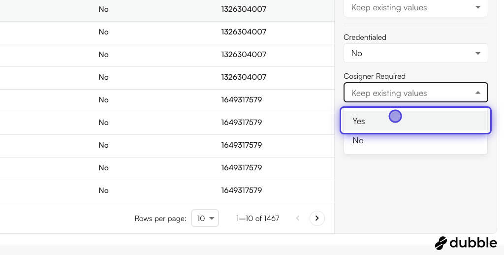 Apply values to selected rows