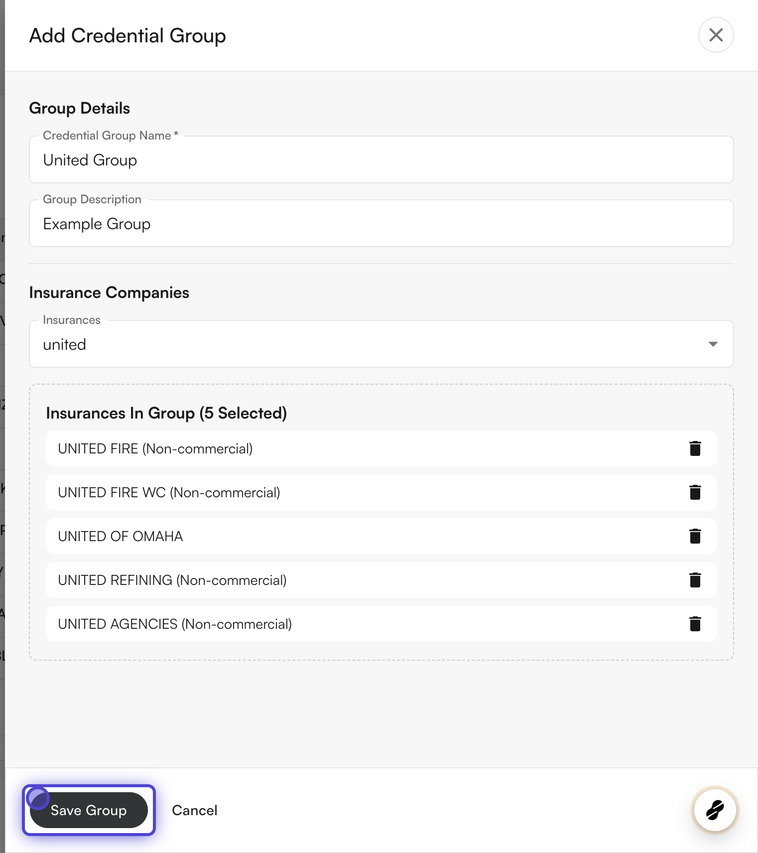 Fill out group details and save