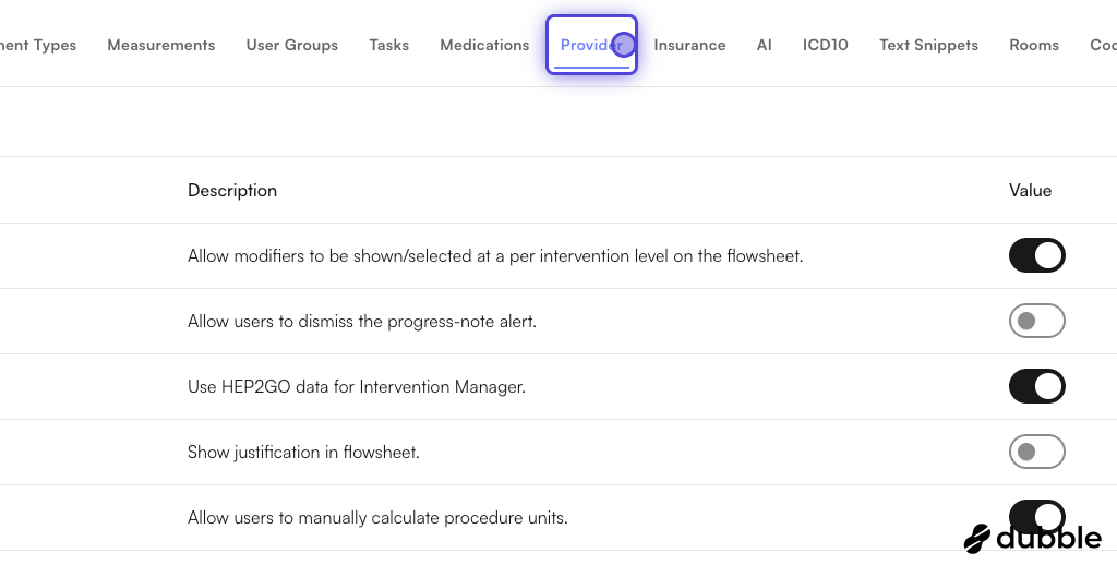 Provider tab in Preferences