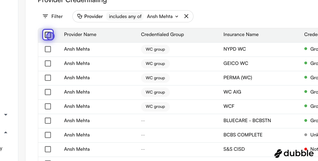 Header checkbox