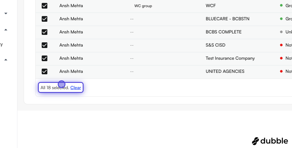 All 18 rows selected