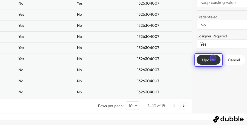 Update all selected rows