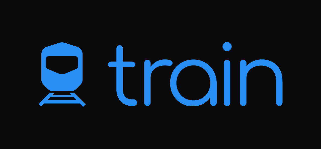 TRAIN blue logo on dark background