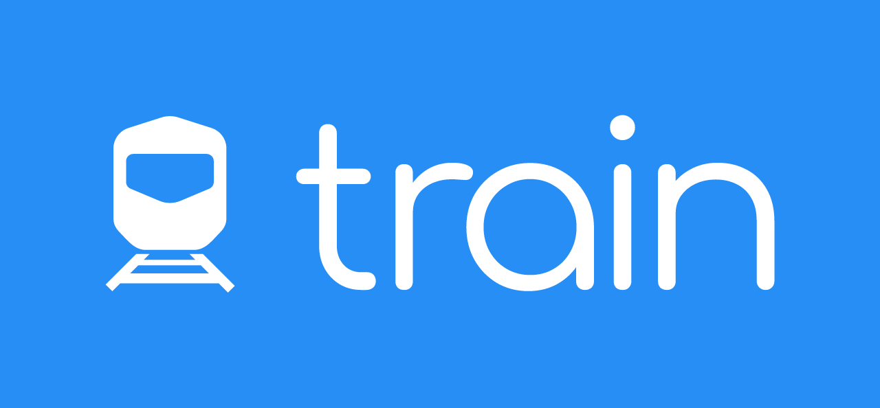 TRAIN white logo on brand blue background