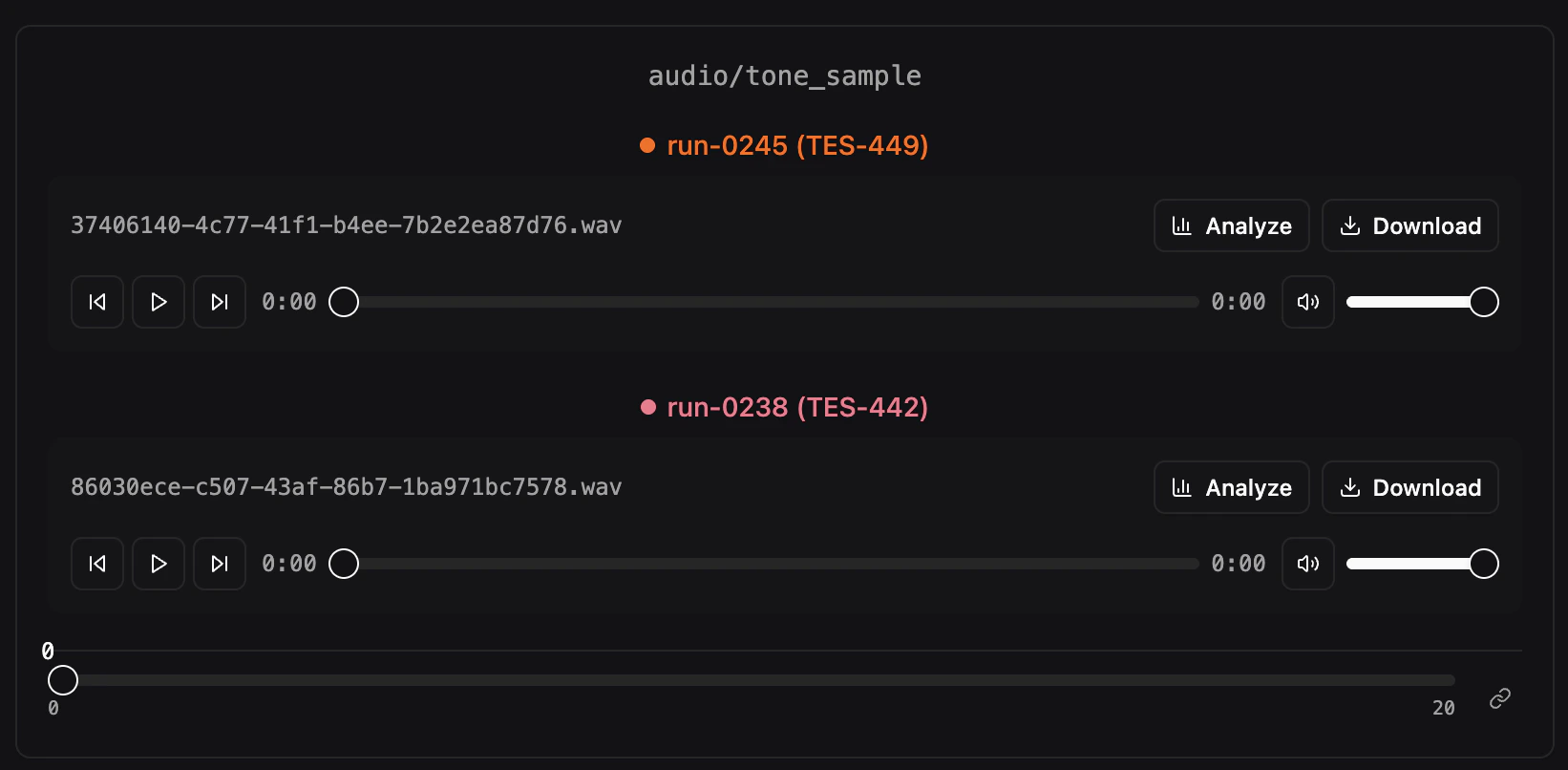 Audio widget with multiple runs