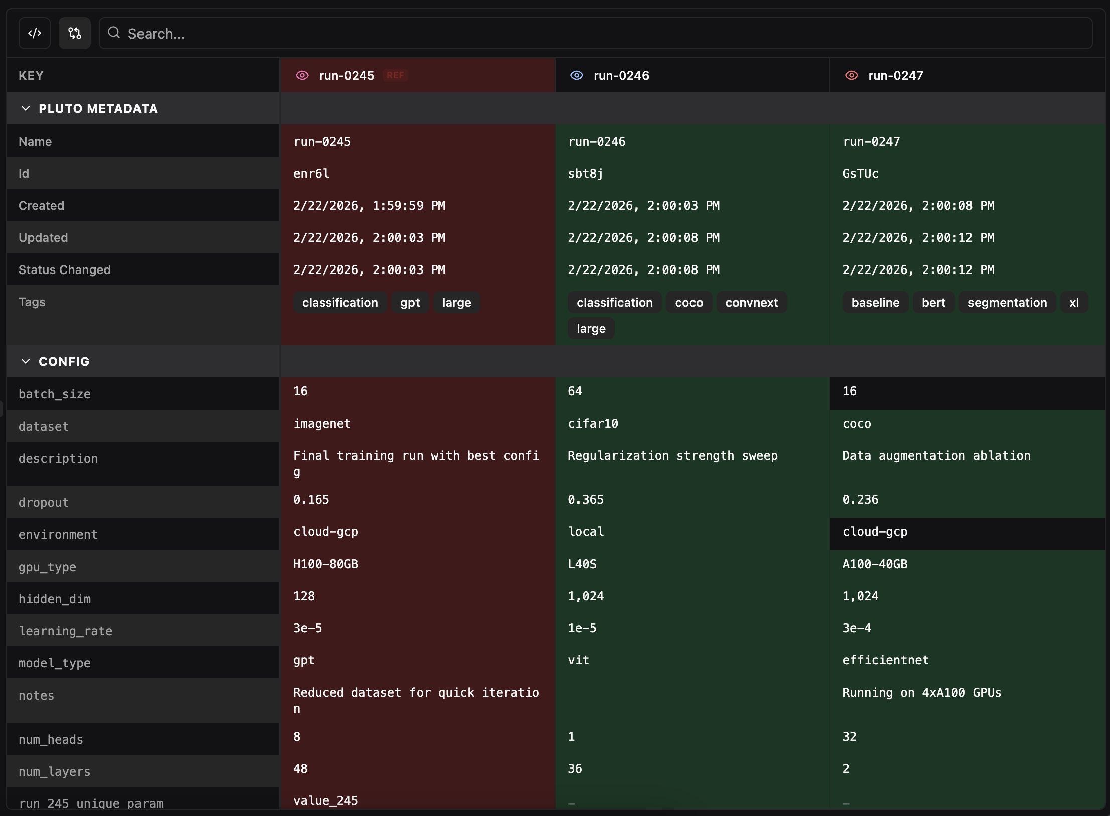 Side-by-side config diff