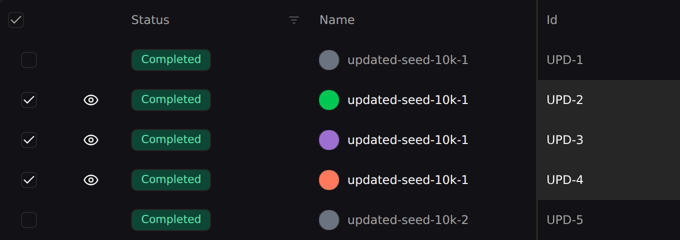 Selecting runs with the checkbox column
