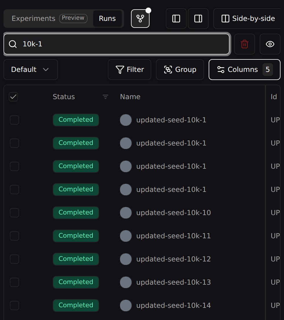 Searching 10k-1 narrows the runs table to matching rows