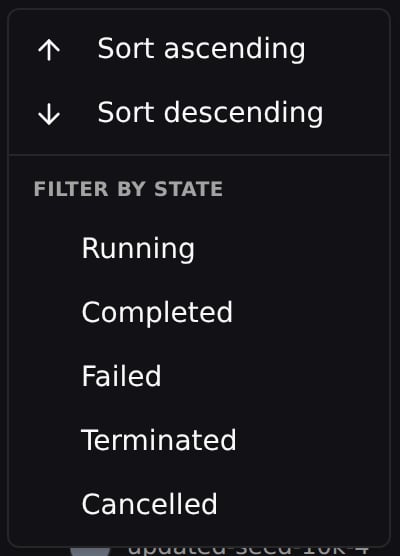 Status column sort and filter-by-state menu