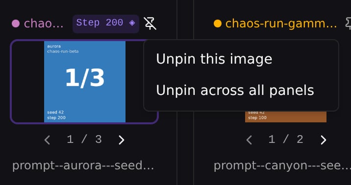 Unpin menu on a pinned image card