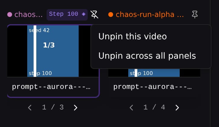 Unpin menu on a pinned video card