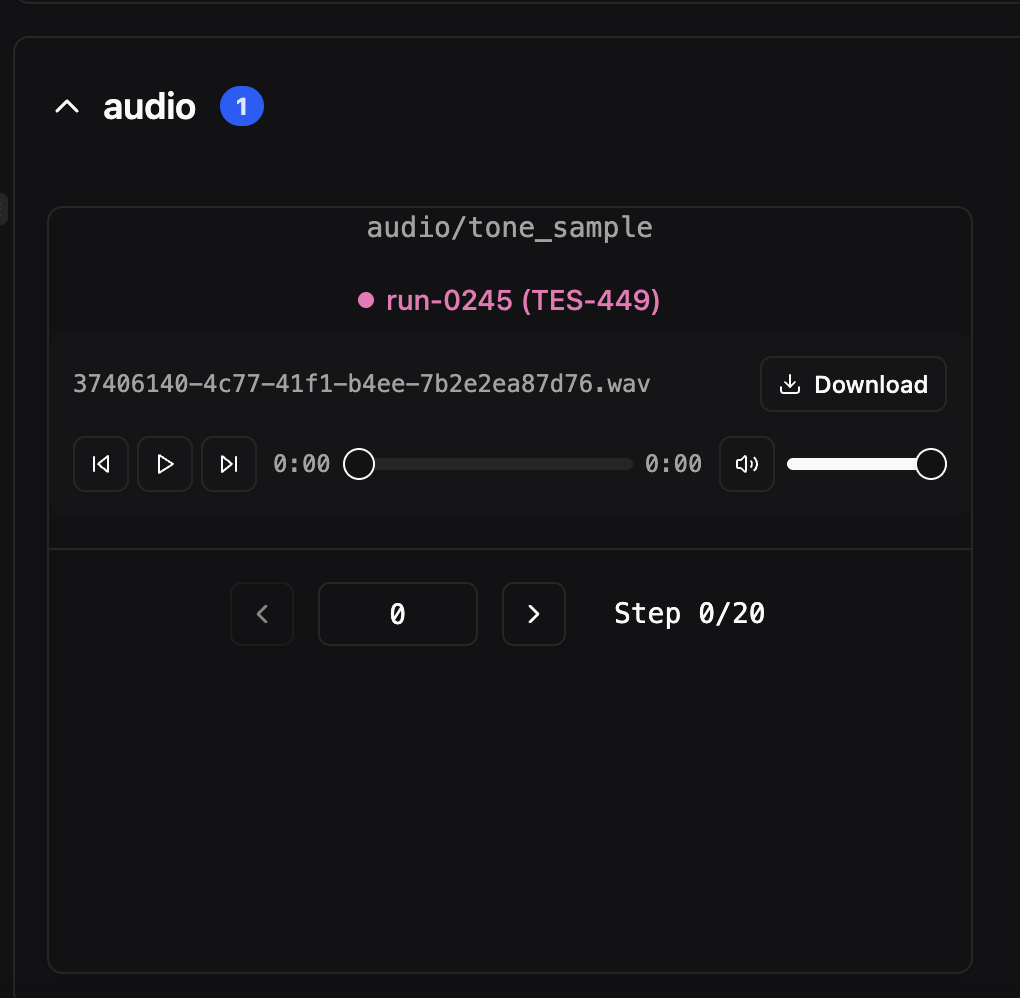 Audio widget in the dashboard