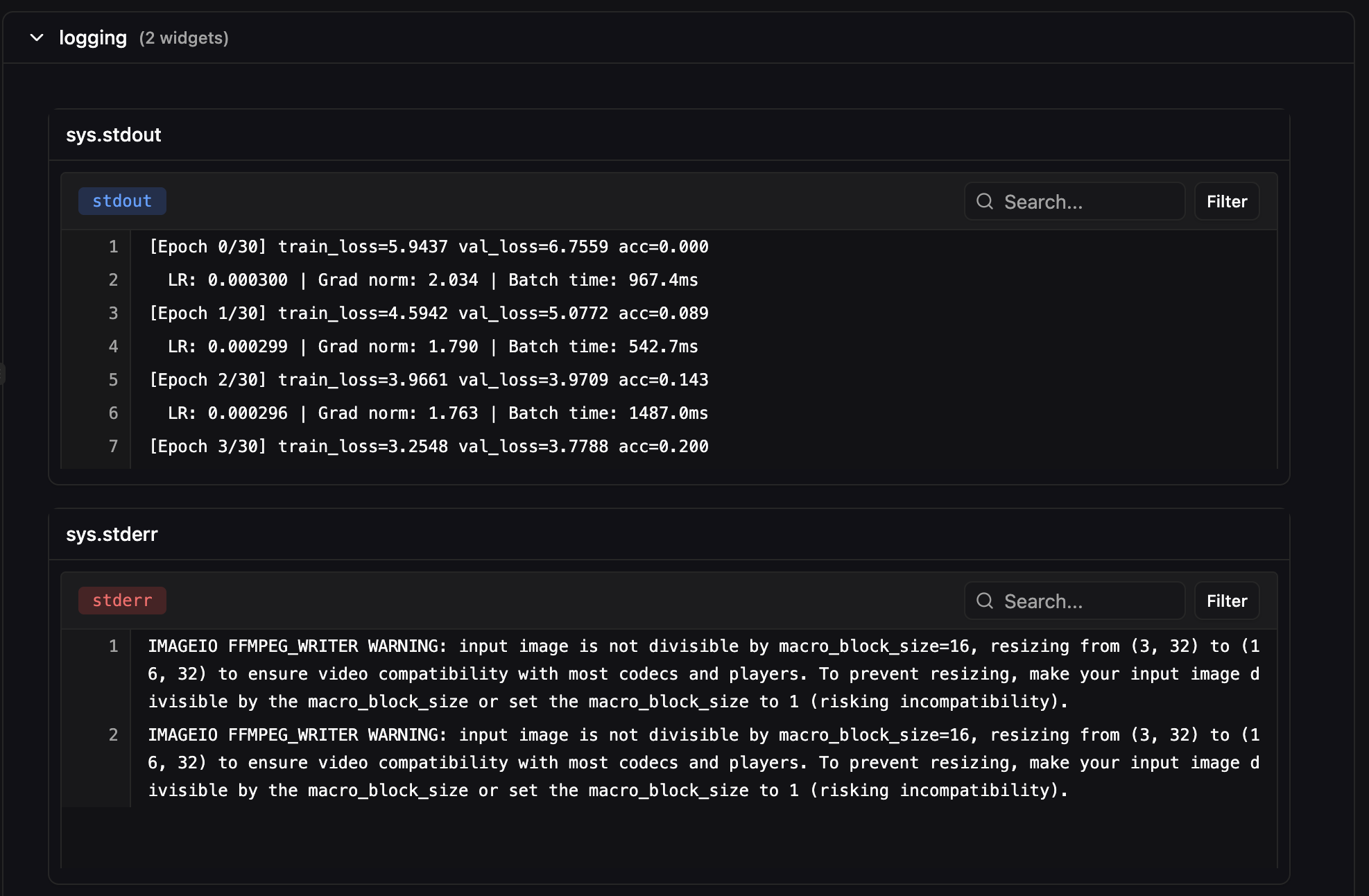 Console log widget in a custom dashboard