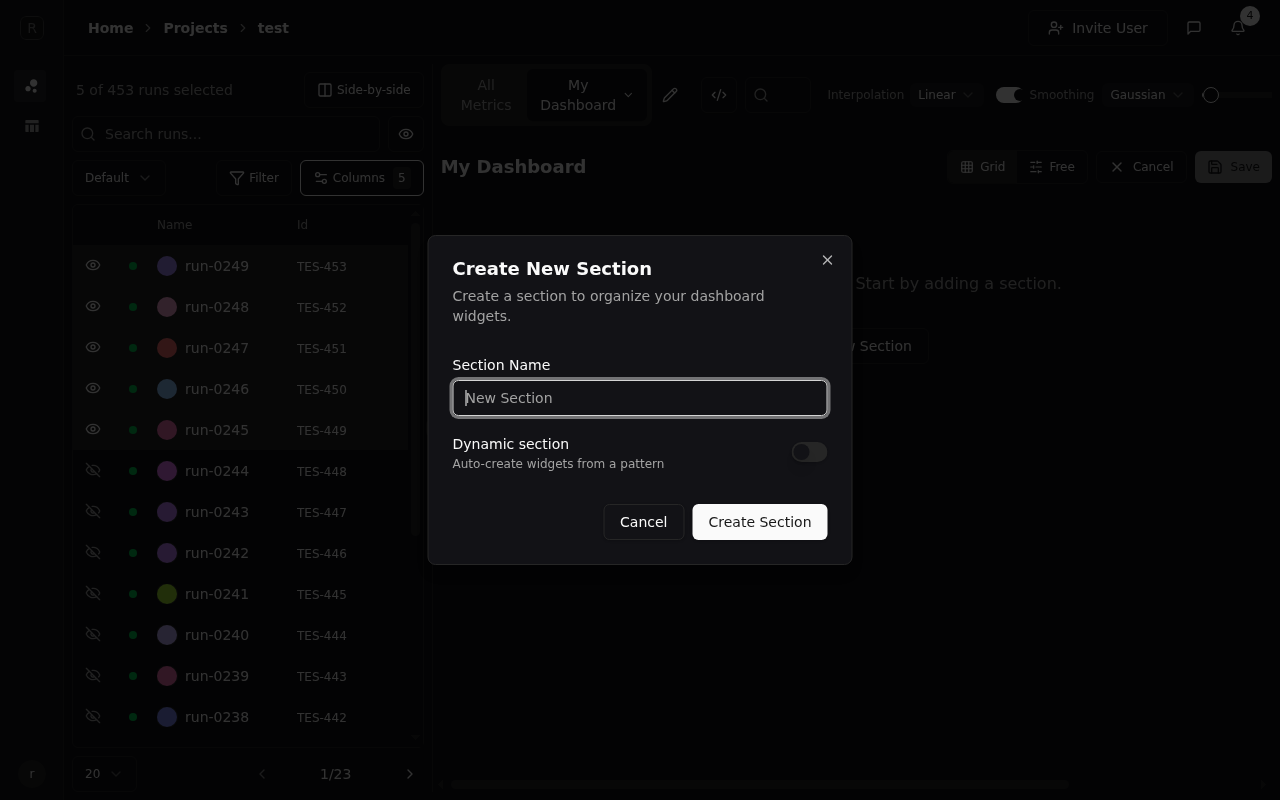 Create section dialog