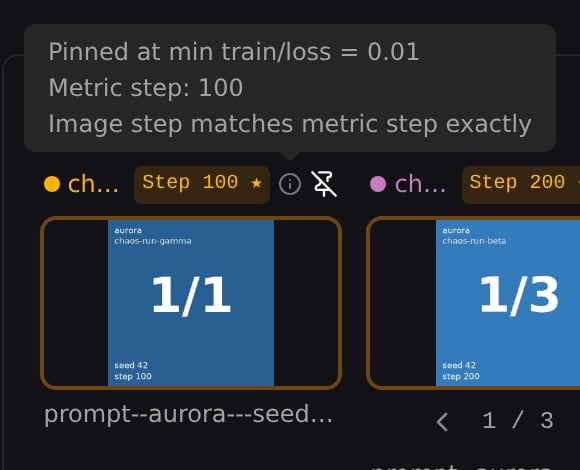 A best-step pinned image card with its provenance popover