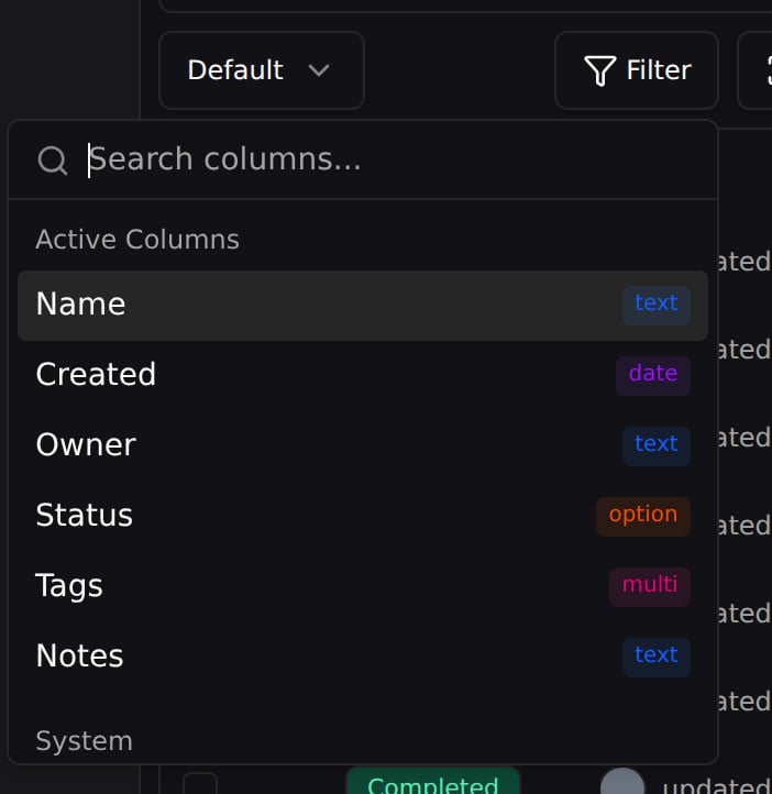Filter dropdown