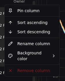 Column pin menu