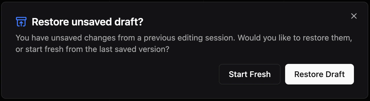 Restore Unsaved Dashboard Changes