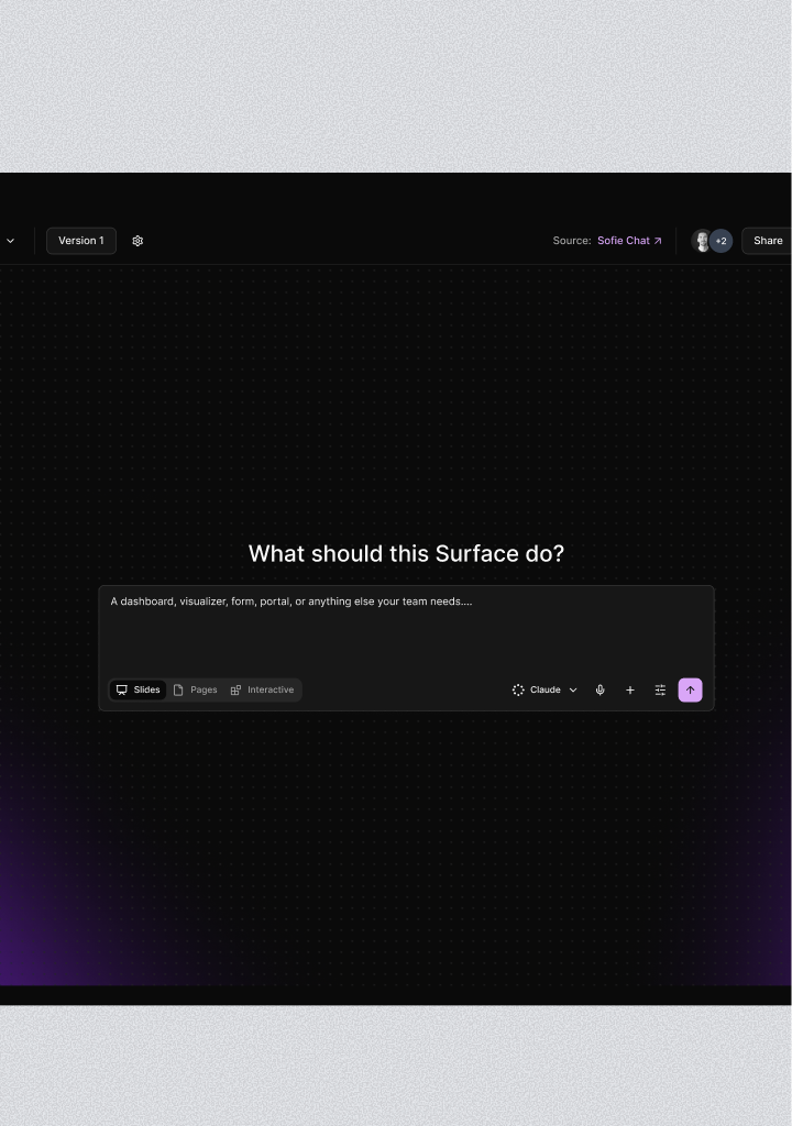 New Surface prompt with format choices for Slides, Pages, and Interactive