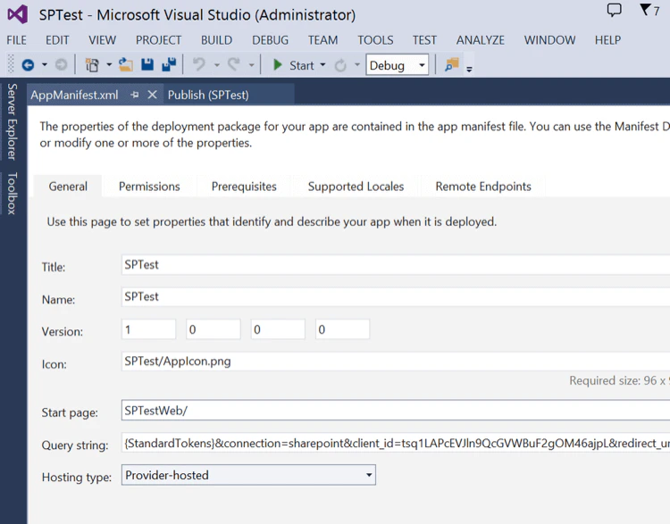 SharePoint - Visual Studio - Manifiesto de la aplicación