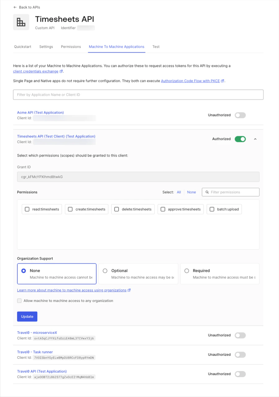 Dashboard - Applications - APIs - Machine to Machine Applications - Authorize