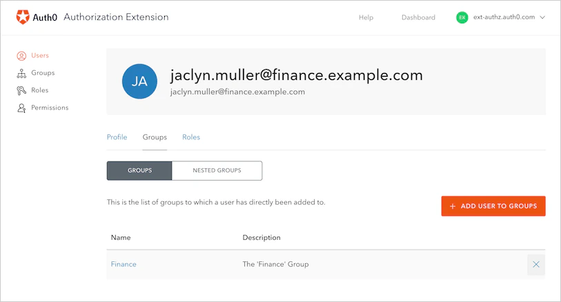 Dashboard - Extensions - Authorization Extension - Appartenance à un groupe - Gestion des utilisateurs
