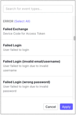 Filtres des journaux de monitoring du Dashboard