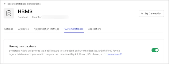Enable Custom Database Use My Own Database Option