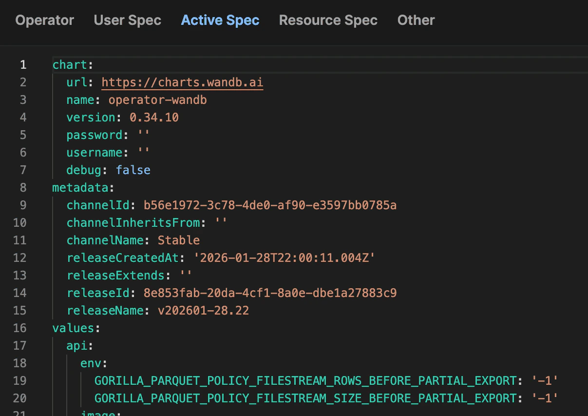 W&B System Console - ActiveSpec