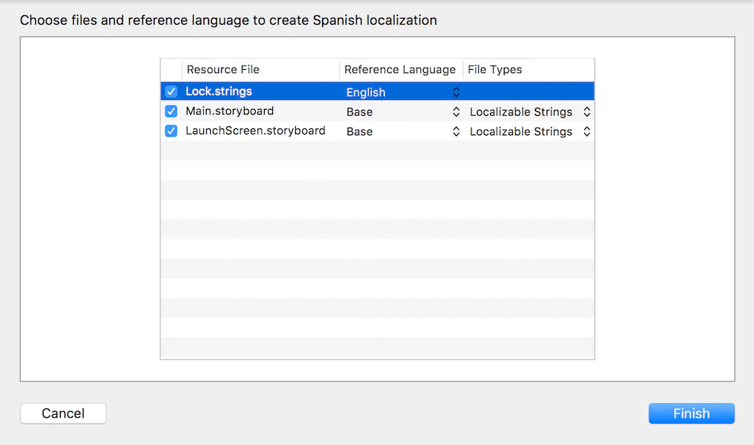 Lock.swift: Ajouter une langue, étape 2