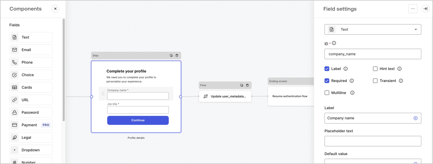 Auth0 Dashboard > Actions > Forms > Form > nœud Step
