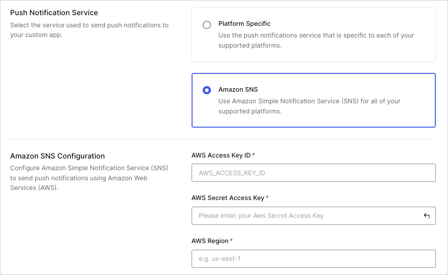 Auth0 Dashboard > Security > Multi-factor Auth > Guardian > Custom > Amazon SNS