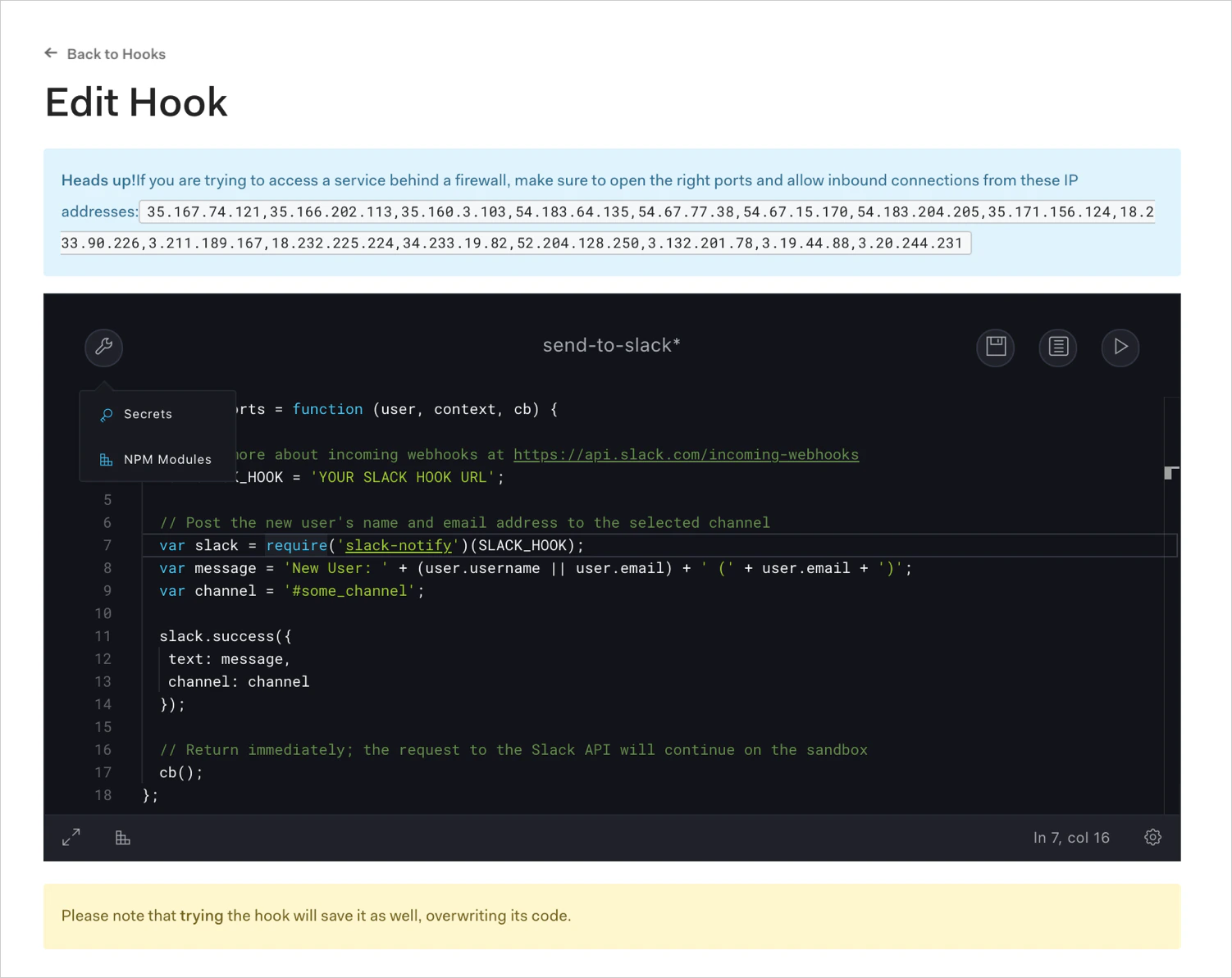 Éditeur de Hook Auth0