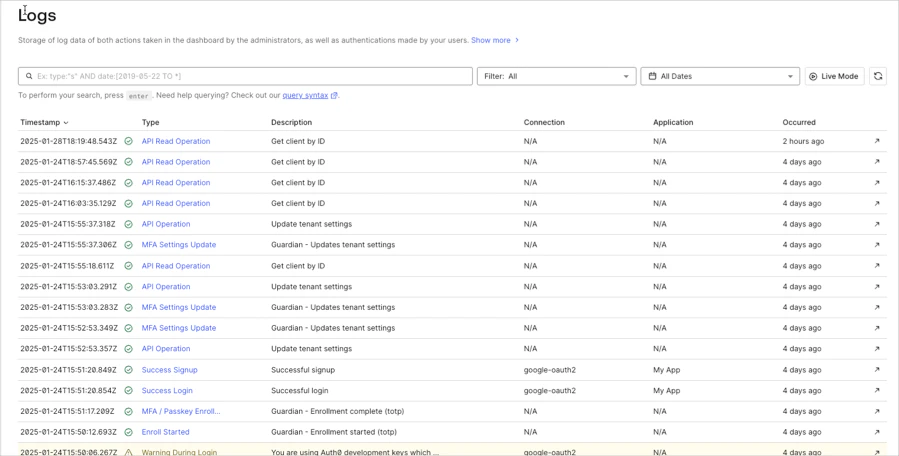 Journaux de monitoring du Dashboard