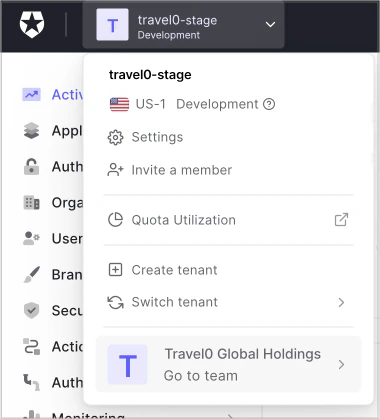 Acceder al Dashboard de Teams de Auth0