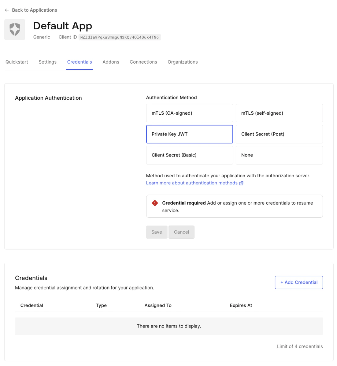 Configurar la autenticación con Private Key JWT: instrucciones del Auth0 Dashboard