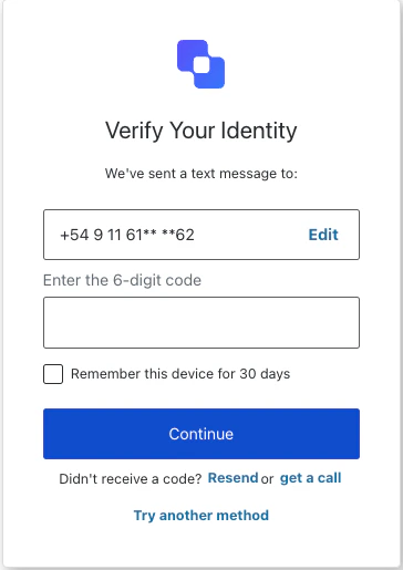 ACUL Desafío SMS de MFA para restablecer la contraseña