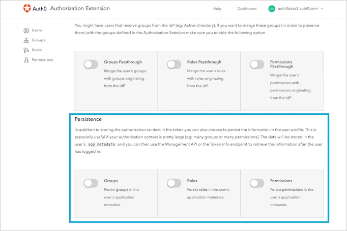 Authorization Extension - Configuration - Persistence