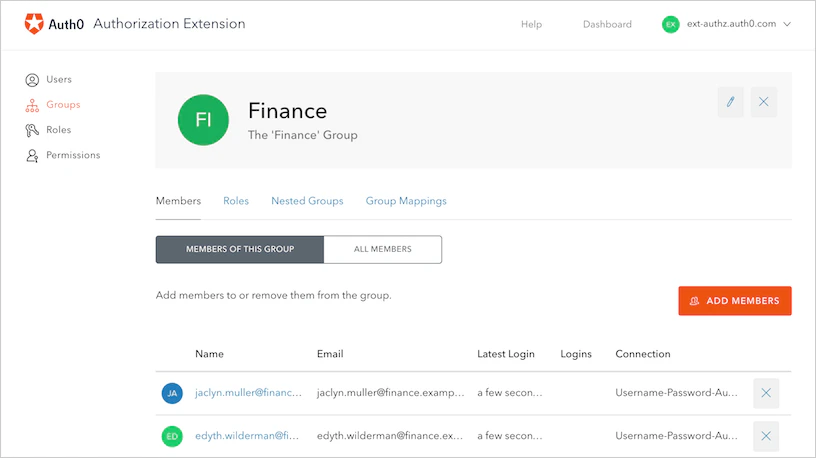 Dashboard - Extensions - Authorization Extension - Appartenance à un groupe - Gestion des groupes