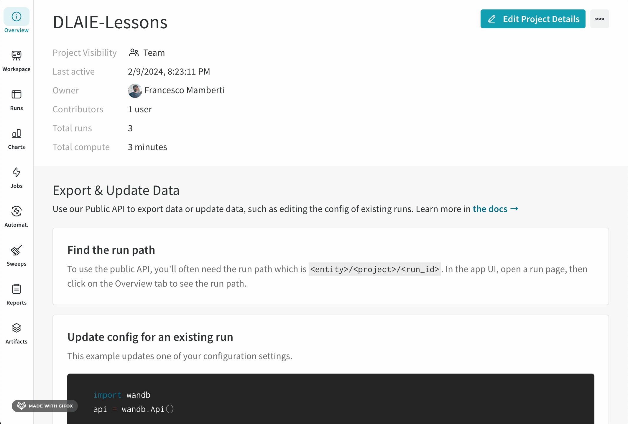제한된 프로젝트 설정 편집