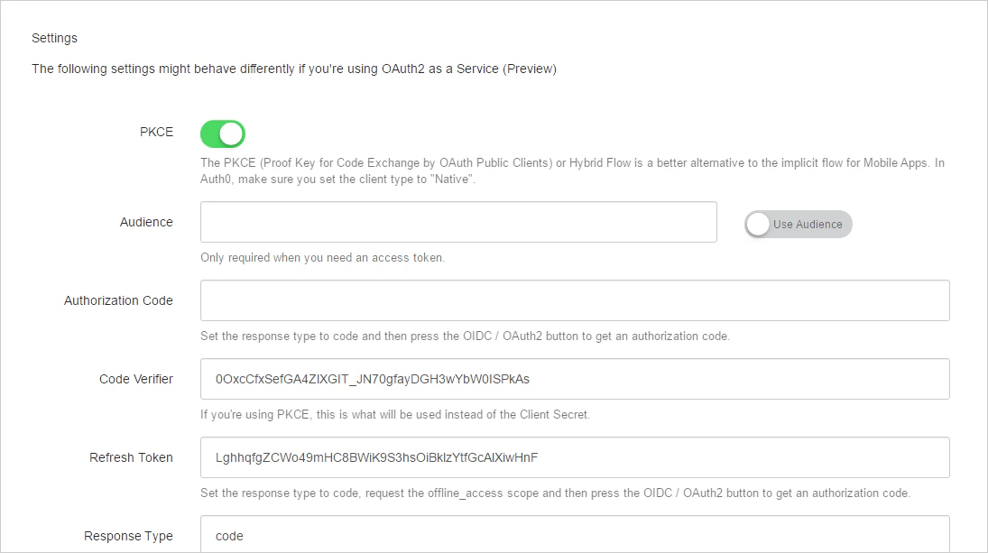 Dashboard - Extensions - Authentication API Debugger - Configuración de OAuth OIDC