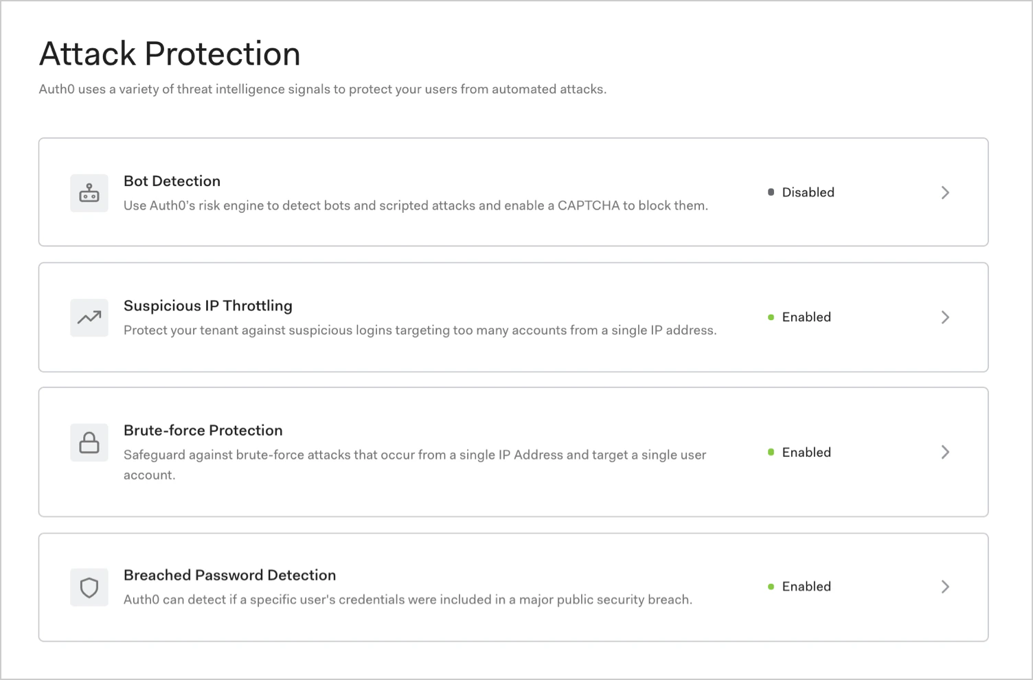 Dashboard Security Attack Protection page