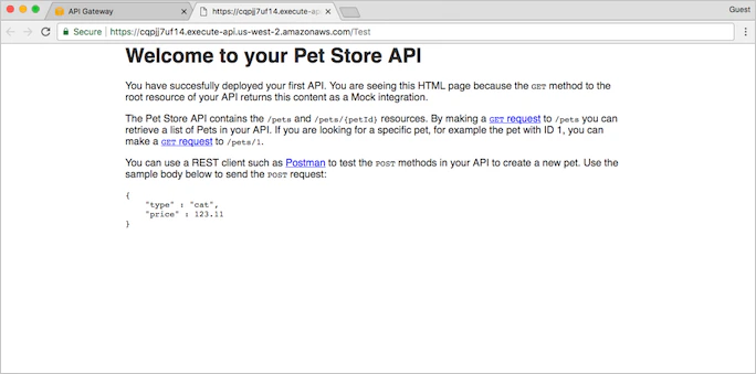 AWS API Gateway - Réponse de test du déploiement