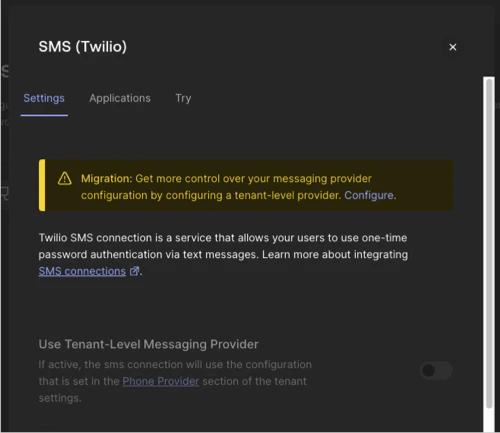 Dashboard > Authentication > Passwordless > SMS