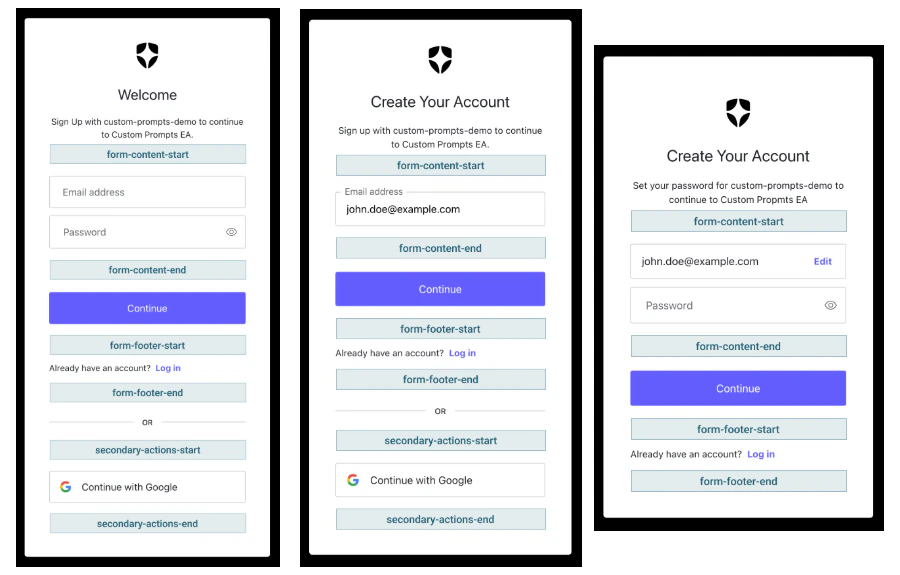 Captures d’écran de chaque option de Custom Prompt et de leurs partials