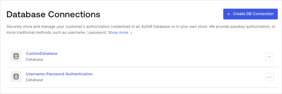 Dashboard - Authentication - Database - Lista de conexiones de base de datos