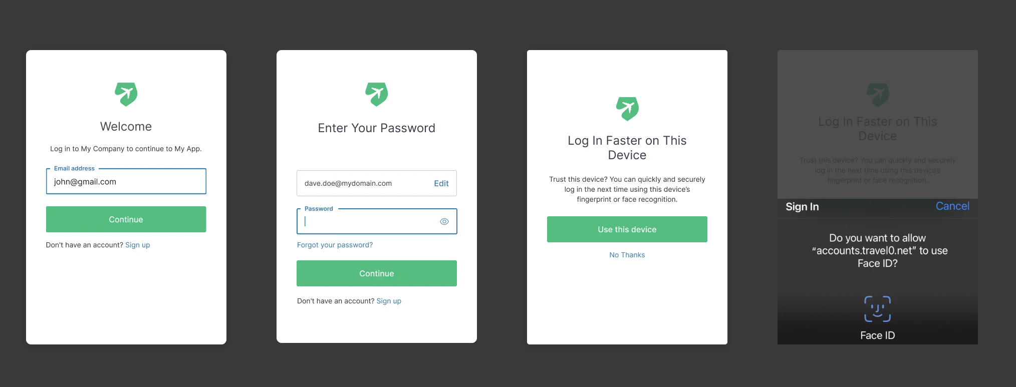Ejemplo de configuración de inicio de sesión con Face ID para un dominio específico mediante WebAuthn