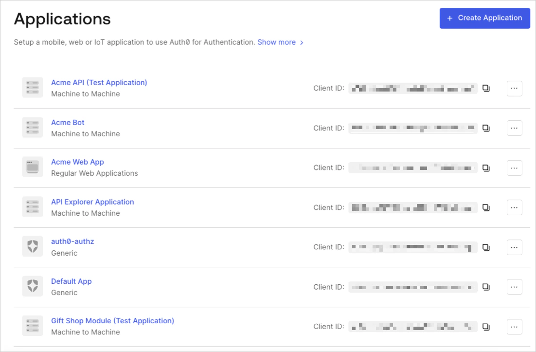 Dashboard の Applications 一覧